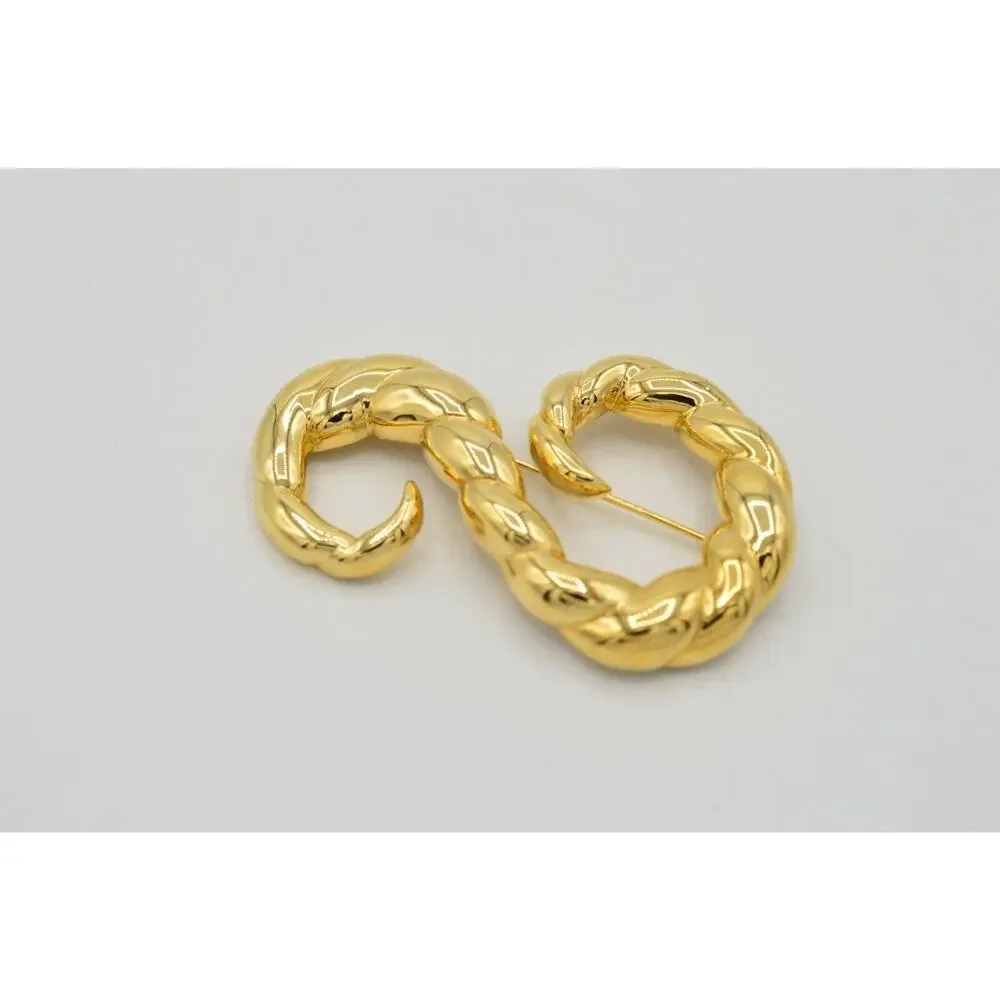 Vintage Rope Pin Brooch Gold Tone Metal Twisted Chunky Abstract 1980s 9B